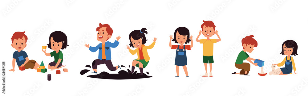 Good manners and bad kids behavior set of flat vector illustrations isolated. Good manners and bad kids behavior set of flat vector illustrations isolated.