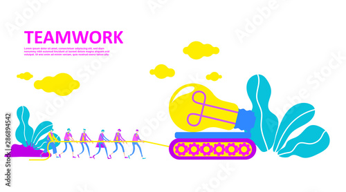 Business concept teamwork. Team metaphor. people search and pull the idea together for succesful company. Light bulb Symbol of idea with cooperation, partnership. - Vector