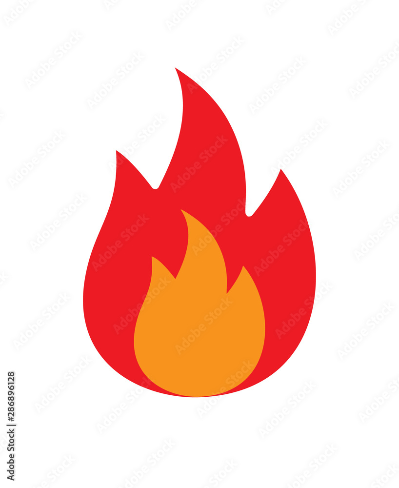 Vector flat cartoon red yellow fire icon isolated on white background