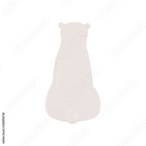 Polar white bear sitting the view from back flat vector illustration isolated.