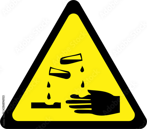 Bilde på lerret Yellow warning sign with corrosive substances