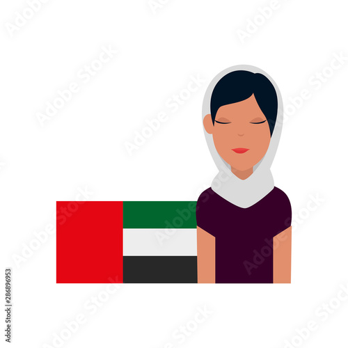 islamic woman with traditional burka and arabia flag