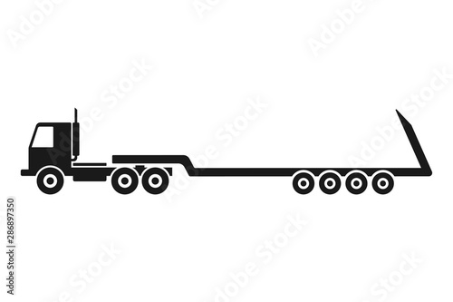 Truck with a trawl. Black silhouette. Vector drawing. Side view. Isolated object on a white background. Isolate.
