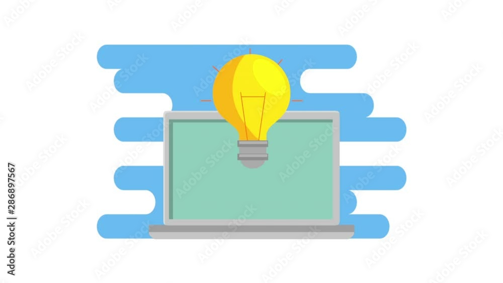 laptop with bulb light idea animation laptop with bulb light idea animation