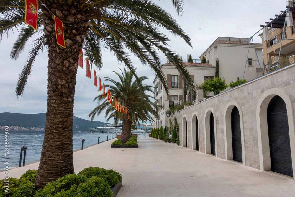 Street by the water in Tivat, Montenegro