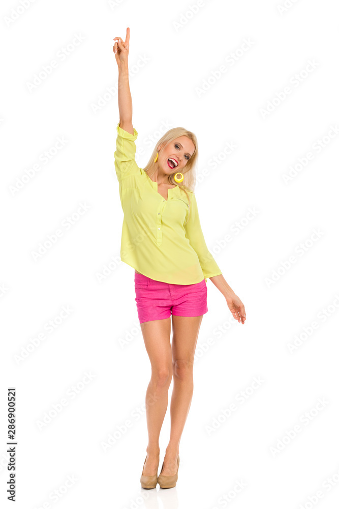 happy woman with arms raised in the air happy woman with arms raised in the air