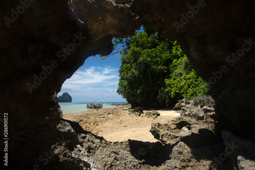 Traditional longtail boat on Tonsai beach, Thailand.