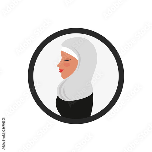 profile of islamic woman with traditional burka in circle