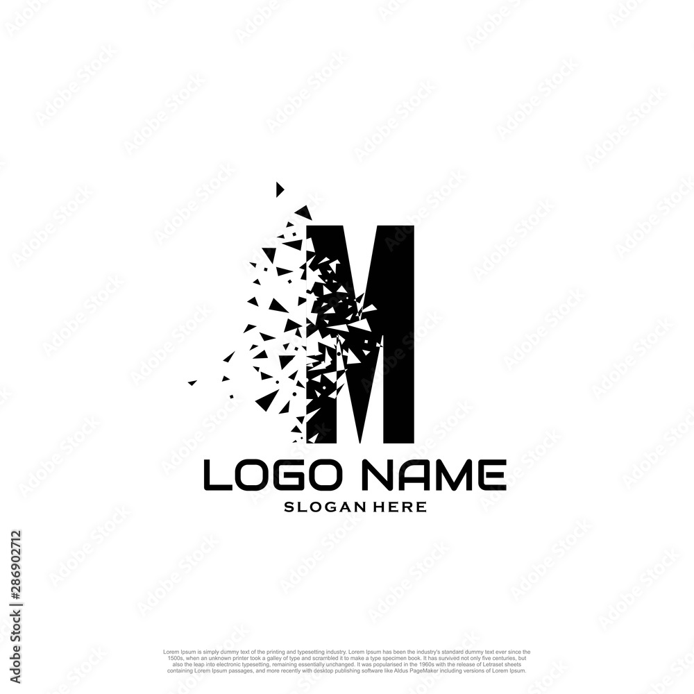 Initial Letter M Logo With broken shapes, splinters effects. Initial Letter M Logo With broken shapes, splinters effects.