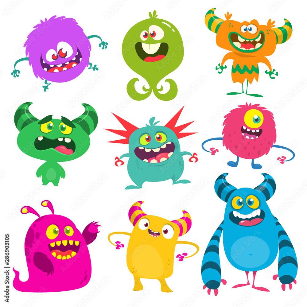Funny cartoon monsters set. Vector illustration Funny cartoon monsters set. Vector illustration
