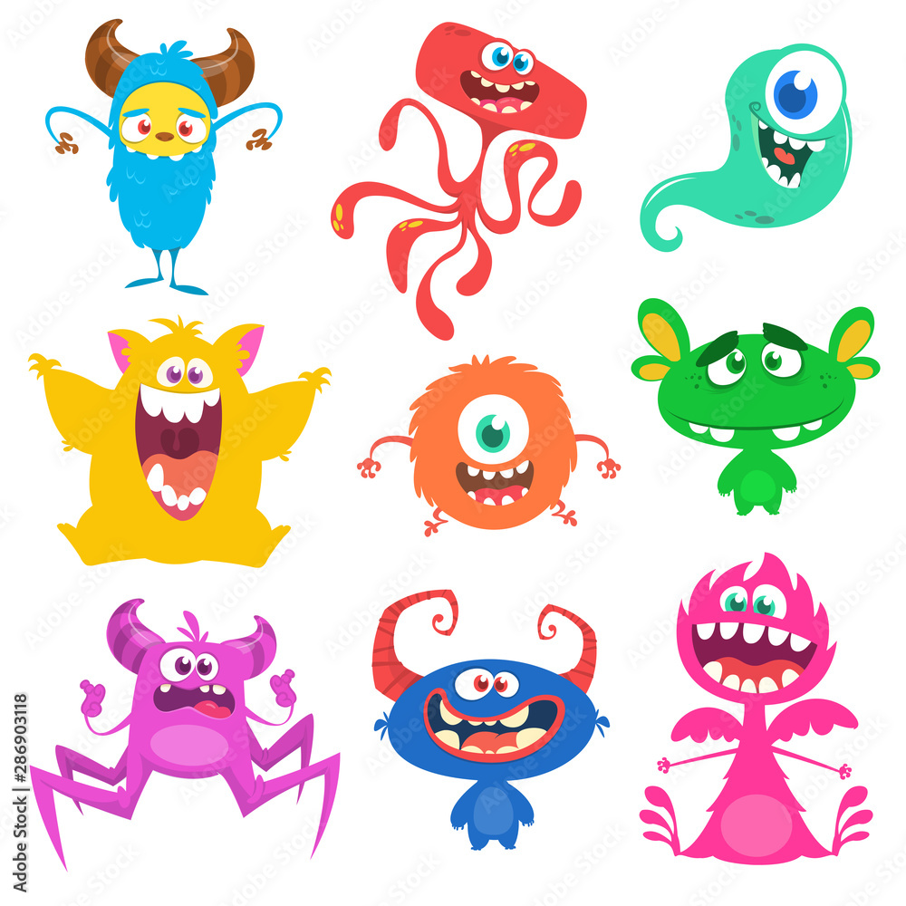 Funny cartoon monsters set. Vector illustration Funny cartoon monsters set. Vector illustration
