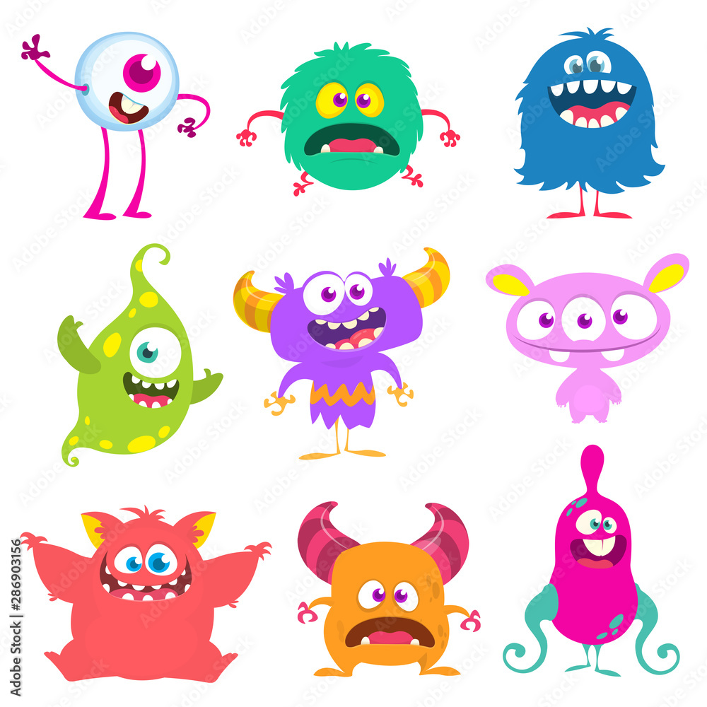 Funny cartoon monsters set. Vector illustration Funny cartoon monsters set. Vector illustration