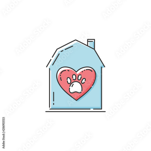 Homeless animals icon with heart and dog's pow the sketch illustration isolated.