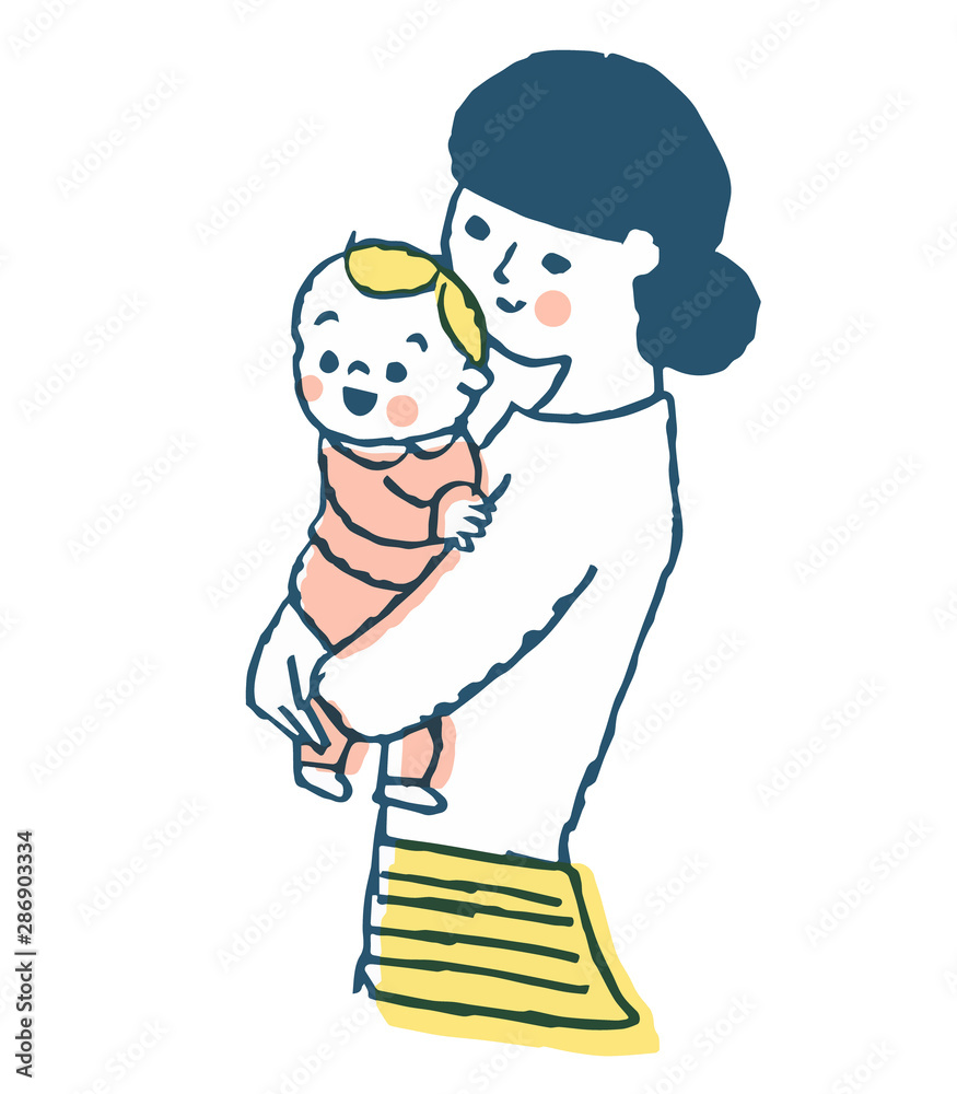 ママと赤ちゃん　抱っこ　ピンク