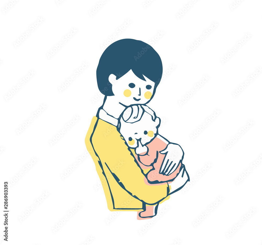 ママと赤ちゃん　抱っこ　ピンク