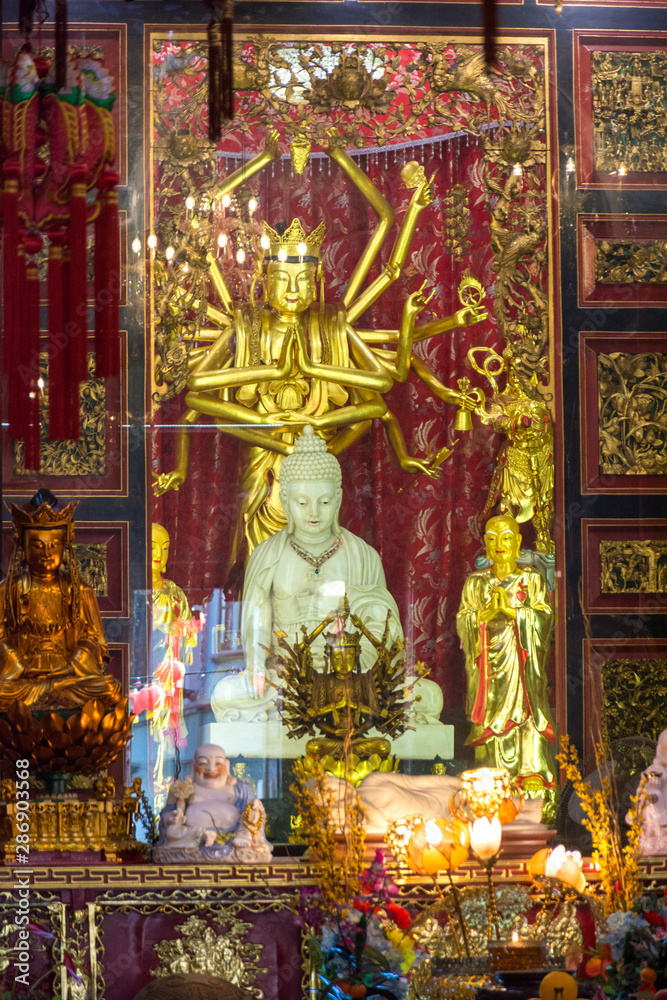 Fototapeta premium Gods and goddess at Leong San See temple (Buddhist temple in Singapore built in 1917)