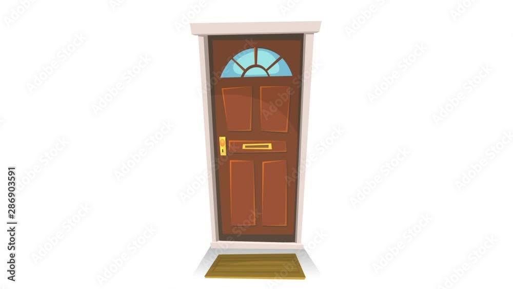 Door Opening With Background/ 4k animation of a cartoon front door opening and closing with landscape and black layer version Door Opening With Background/ 4k animation of a cartoon front door opening and closing with landscape and black layer version