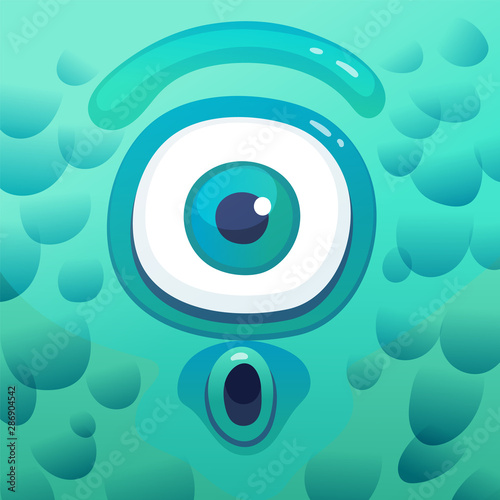 Suprised cartoon cyclops monster in square frame