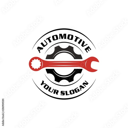 Auto repair service logo, Key and gear.  Car Services Symbol, Auto Care, Vector Brand identity.
