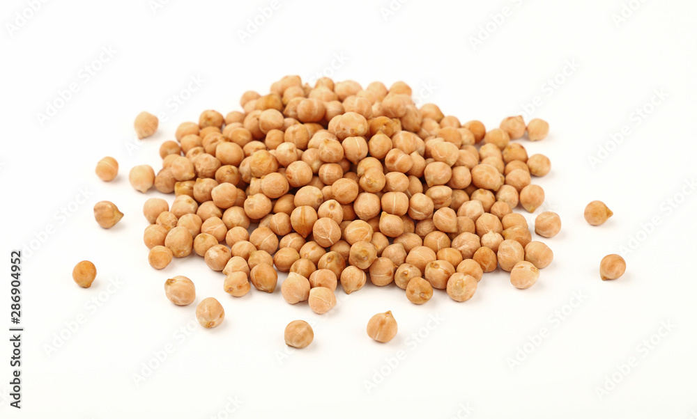 Close up heap of chickpea beans isolated on white Close up heap of chickpea beans isolated on white