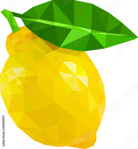Low poly vector lemon with leaf