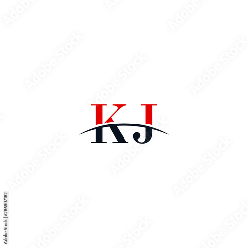 Initial letter KJ, overlapping movement swoosh horizon logo company design inspiration in red and dark blue color vector