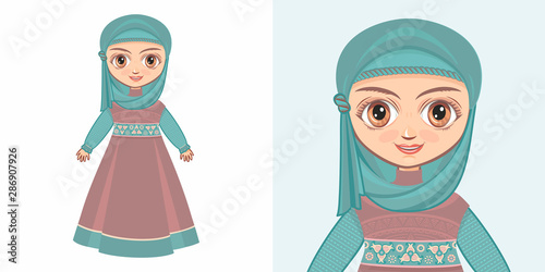 Girl in Muslim clothes. The veil and Abaya