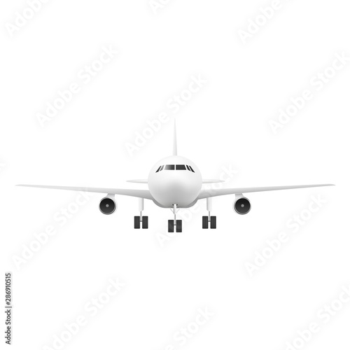 Realistic airplane front view mockup - white isolated modern plane