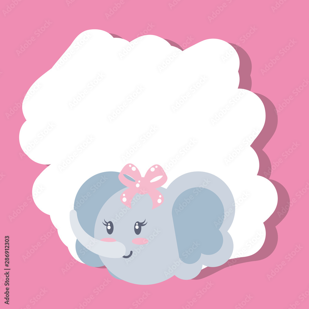 card with head of cute female elephant baby card with head of cute female elephant baby