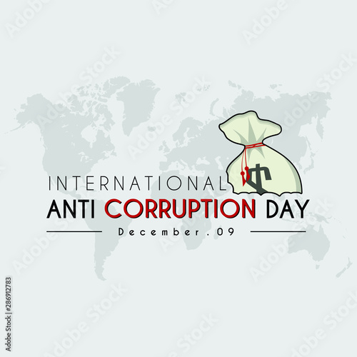 International Anti Corruption Day Typography text with Money Bag Vector Cartoon