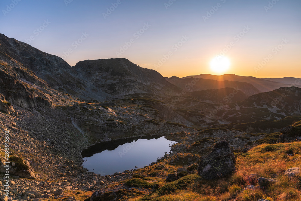 Panoramic sunset landscape from Rila mountain, Bulgaria