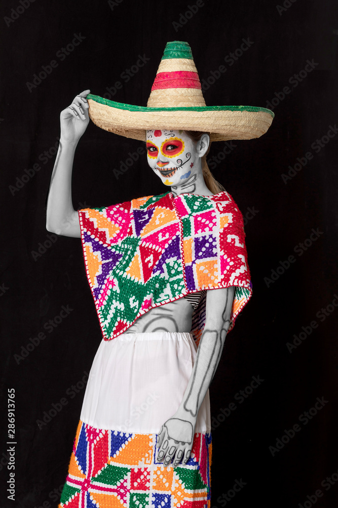 Catrina makeup. Young Mexican woman with typical costume. Stock Photo |  Adobe Stock