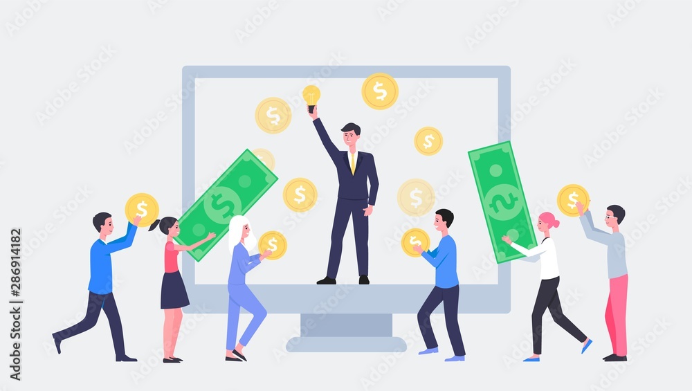 Crowdfunding banner for business startup and investment flat vector illustration. Crowdfunding banner for business startup and investment flat vector illustration.