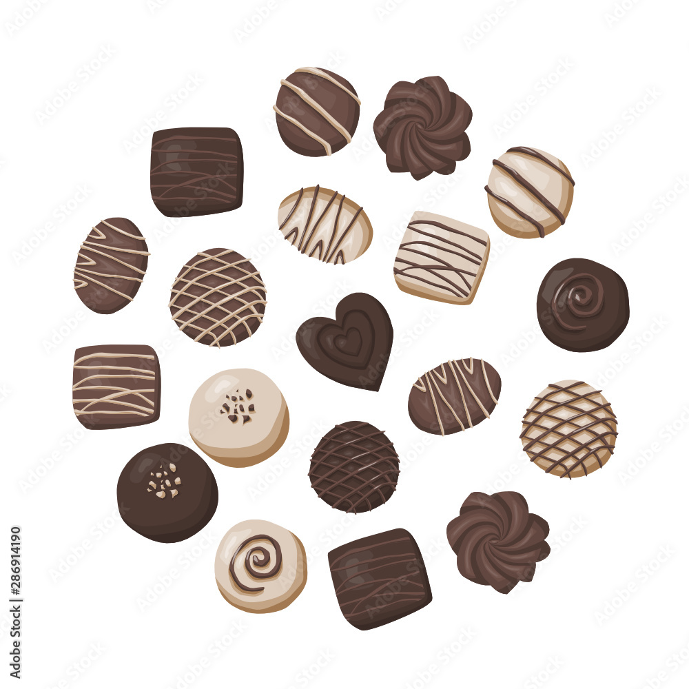 Chocolate candies circle composition vector illustration