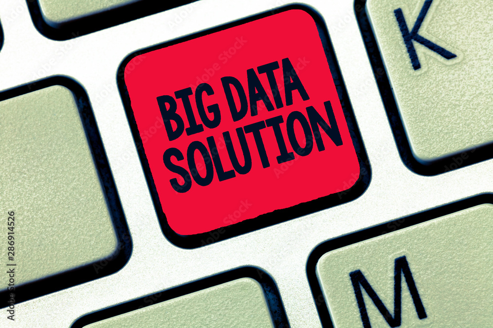 Conceptual hand writing showing Big Data Solution. Business photo text Extracting value from huge volumes of a variety of facts. Conceptual hand writing showing Big Data Solution. Business photo text Extracting value from huge volumes of a variety of facts.