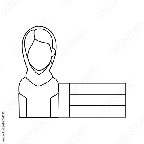 islamic woman with traditional burka and arabia flag