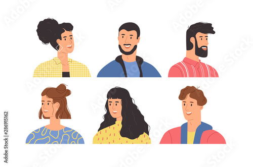 Diverse happy young people portrait set