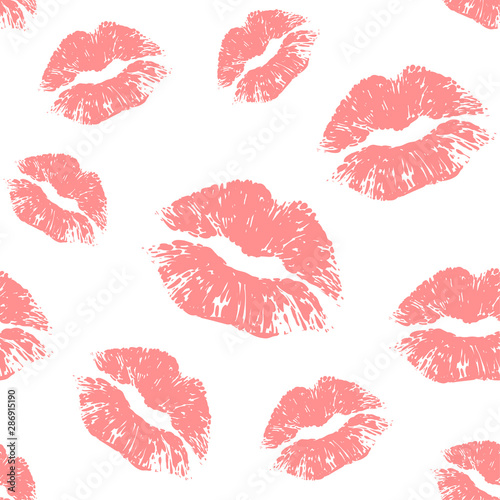 Vector nude lips seamless pattern on white background. Lips prints