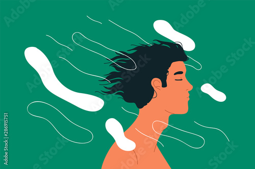 Young man with eyes closed for meditation or thinking