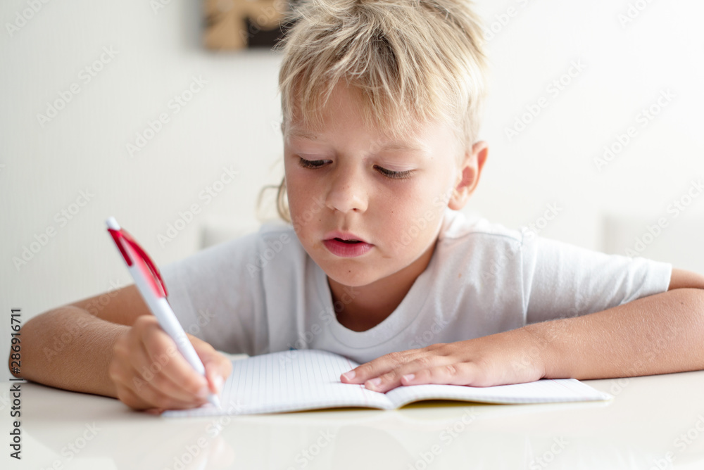 lifestyle portrait of a boy doing homework. back to school concept. lifestyle portrait of a boy doing homework. back to school concept.