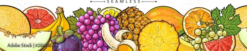 Seamless pattern with tropical exotic fruits sketch vector illustration isolated.