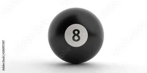 Billiard game ball Black 8  isolated against white background. 3d illustration