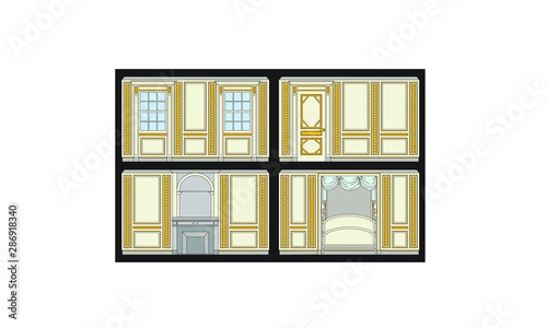 Rendering of the Music Room of Marie-Antoinette, Palace of Versailles, France.