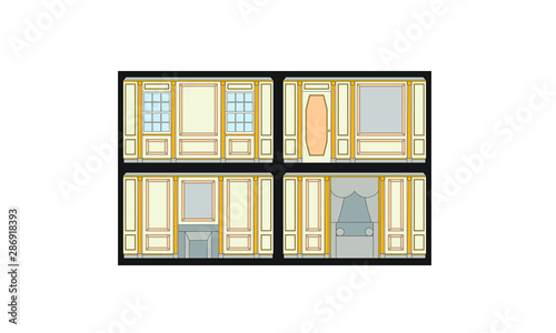 Rendering of the Dining Room at the Mansion Malmaison, Paris, France.