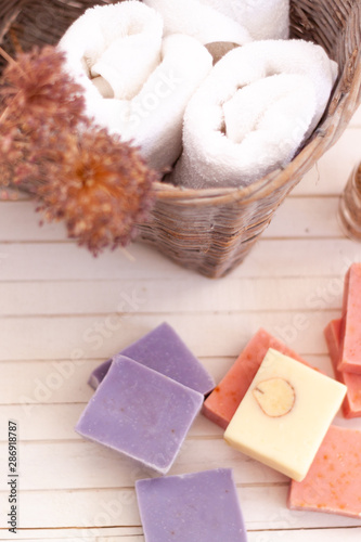 Natural Soap Bar with white towels