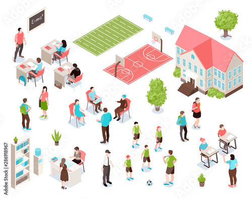 School Isometric Color Set