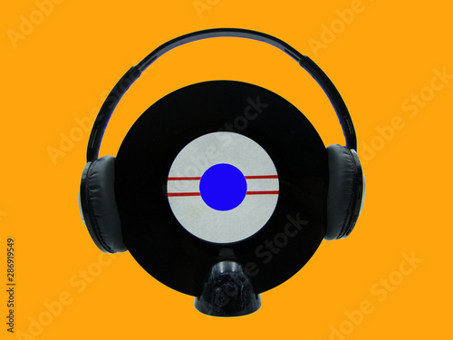 Headphone music icon. Zine culture style