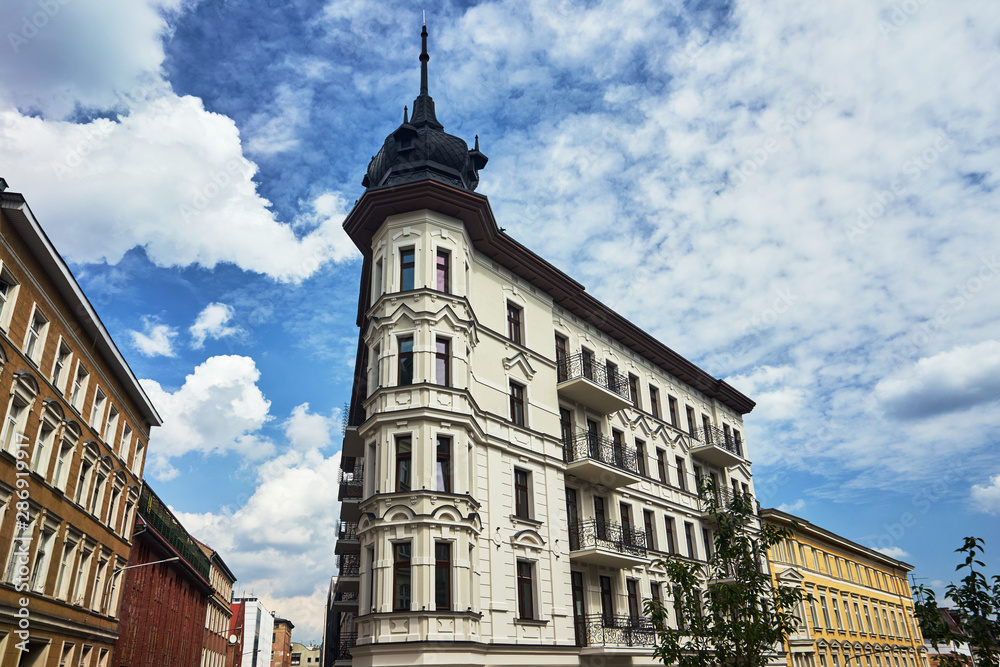 Obraz premium A rebuilt historic, Art Nouveau tenement house in Poznan.