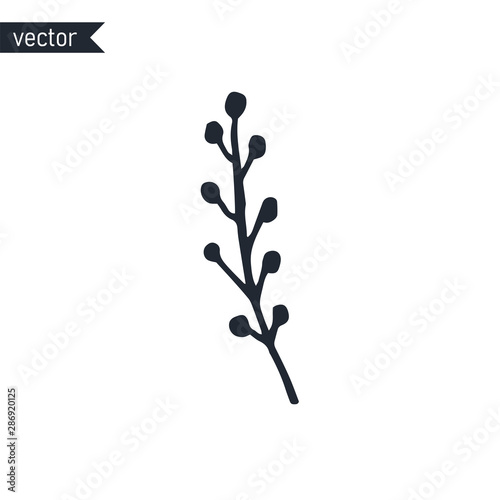Outline branch with berries isolated on white background, hand drawn vector illustration.