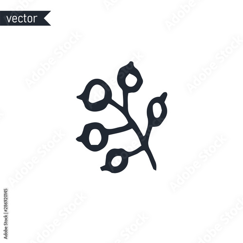 Simple outline branch with currant berries isolated on white background, hand drawn vector illustration.